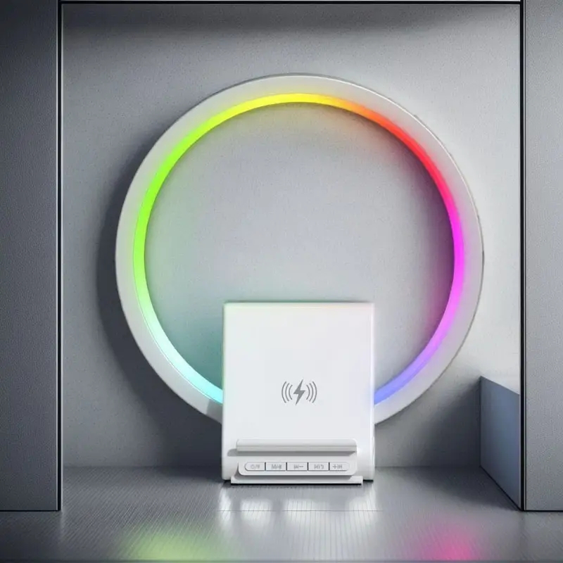 Hot selling 15w fast qi wireless magnetic charger base with speaker phone universal qi wireless charger RGB night light